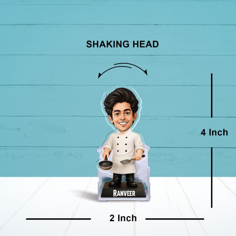 Personalized Male Chef Bobblehead Caricature Standee Custom with Face Cutout with Name Unique Cooking Gift for Professionals and Home Cooks, Multicolor Battery Powered Moving Head